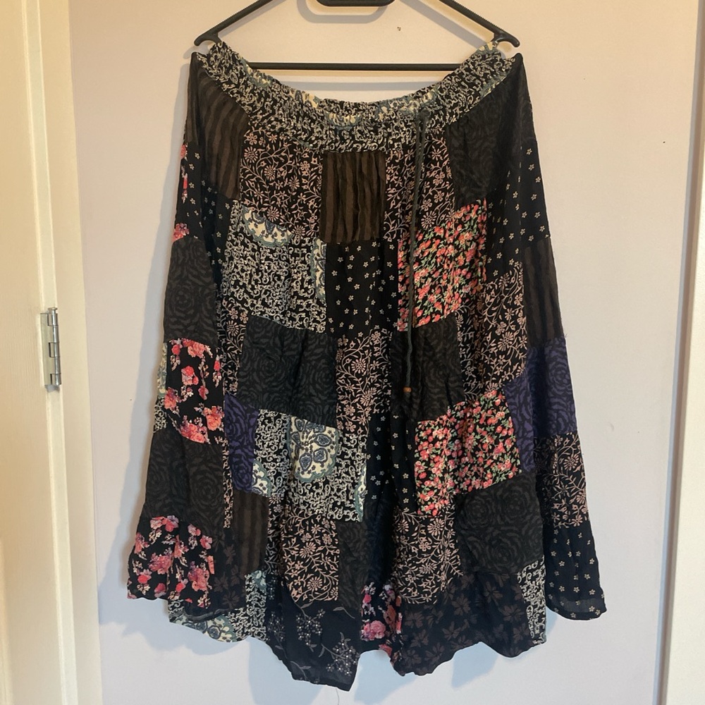 Just curious free size patchwork midi skirt.